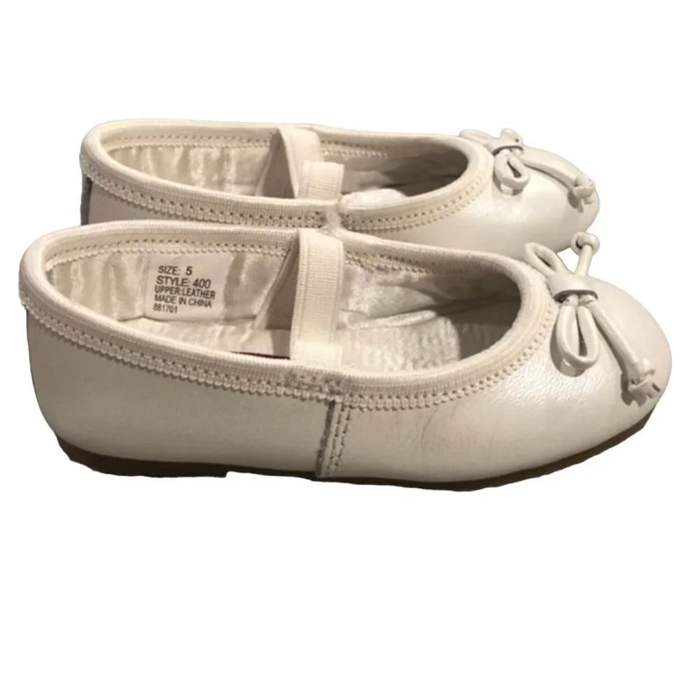 L'Amour Sz 5 White Bow Mary Jane Ballet Flats Shoes